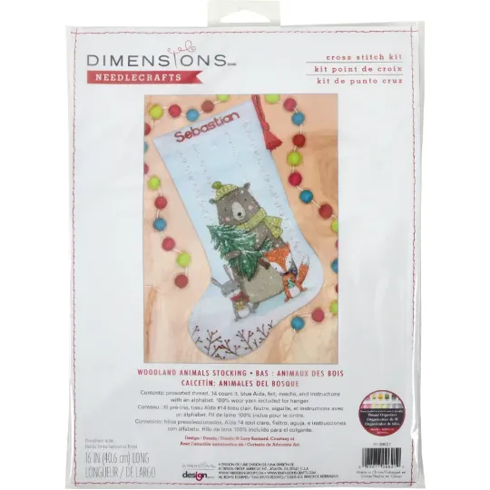 Kit de point de croix Bas de Noël Animaux de la forêt D70-09621