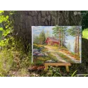 Kit point de croix "Cabane rouge dans les bois" 30x39,5 SK254