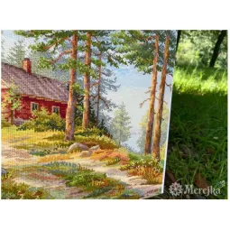 Cross stitch kit "Red Cabin in the Woods" 30x39,5 SK254