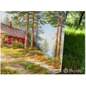 Kit point de croix "Cabane rouge dans les bois" 30x39,5 SK254
