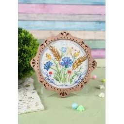 Cross-stich on wooden base "Miniature. Meadow bouquet" SO-092