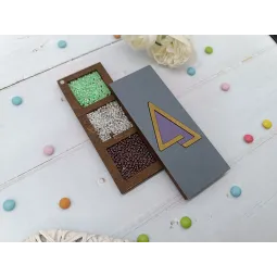 Wooden box for beads. Purple triangle KF027/106