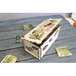 Tea box made of wood with embroidery decoration "Berry tea party" SO-084