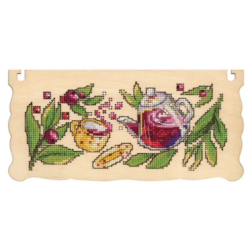 Boîte à thé en bois avec décoration de broderie "Berry tea party" SO-084