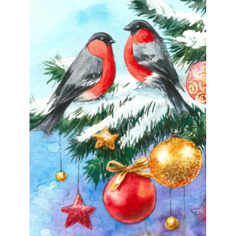 (D) Bouvreuils et sapin de Noël 30*40 WD3040