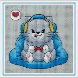 Cross stitch kit KLART "Fluffy Gamer" 15 x 15 cm KL8-571