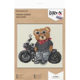 Kryželiu siuvinėjimo rinkinys KLART "Biker Bear" 15x14 cm KL8-563
