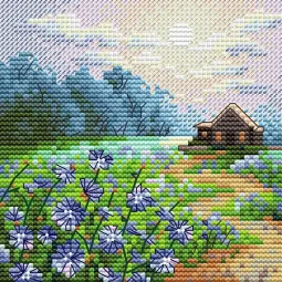 Kryželiu siuvinėjimo rinkinys "Kraštovaizdis su cikorija" 11x11 cm SM-1234