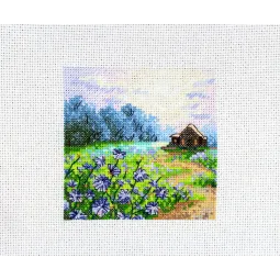 Kryželiu siuvinėjimo rinkinys "Kraštovaizdis su cikorija" 11x11 cm SM-1234