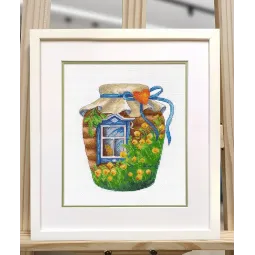 Kryželiu siuvinėjimo rinkinys "Vasara stiklainyje" 13x15 cm S1657