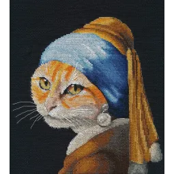 Kit de point de croix "Chatte aux boucles d'oreilles en perles" 21x22 cm S1654