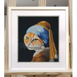 Набор для вышивания крестом "Котенок в жемчужных сережках" 21x22 см S1654