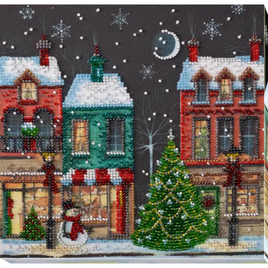 Vidutinio dydžio karoliukų siuvinėjimo rinkinys - Šventinis miestelis (Žiemos pasaka) 20x20 cm AAMB-048