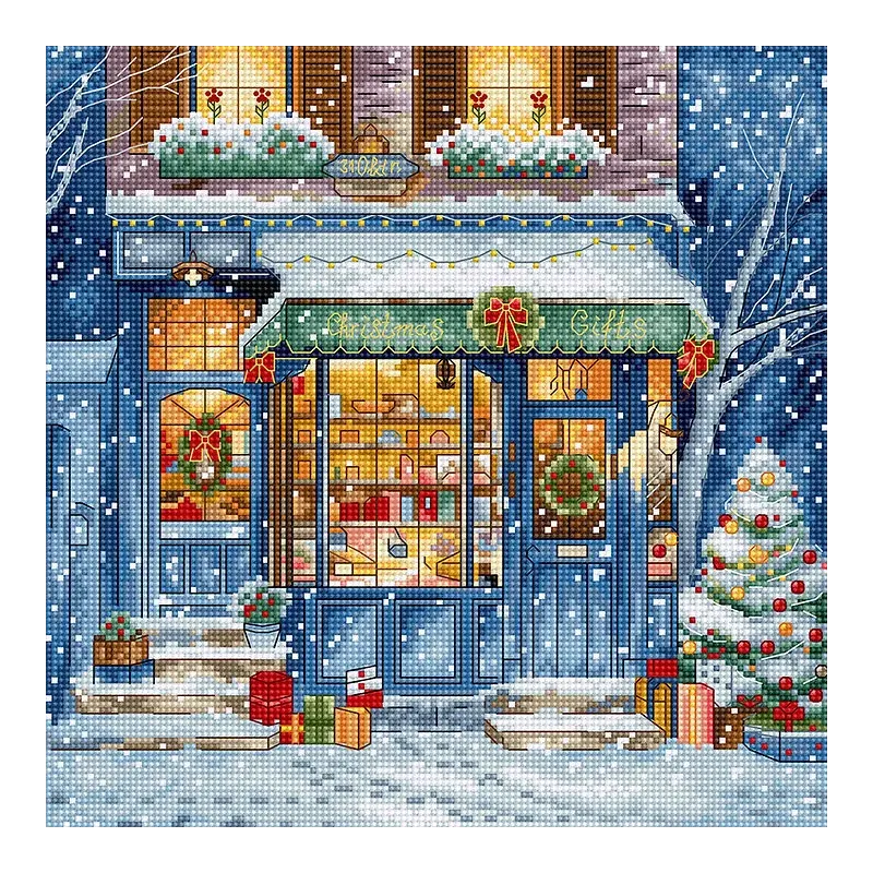 Kit de point de croix Cadeaux de Noël Shop 21x21cm SLETIL8109