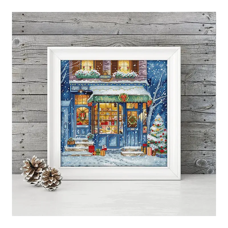 Kit de point de croix Cadeaux de Noël Shop 21x21cm SLETIL8109