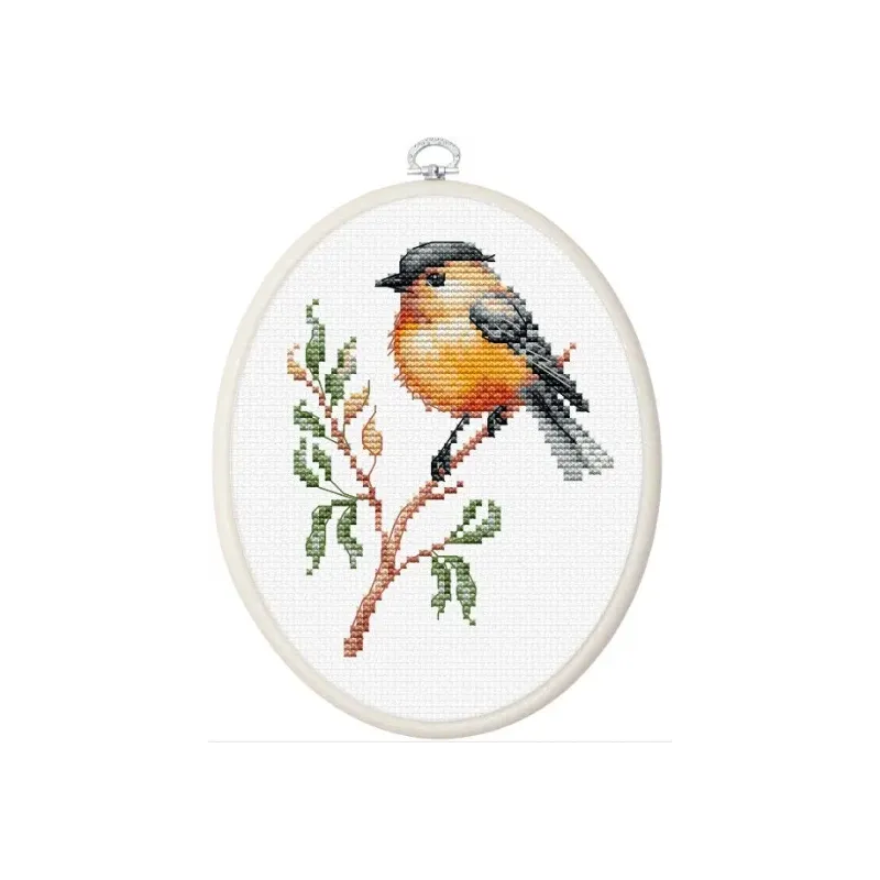 Kreuzstich-Set mit Stickrahmen inklusive "Vogel auf dem Ast" 8x10,5cm SBC106