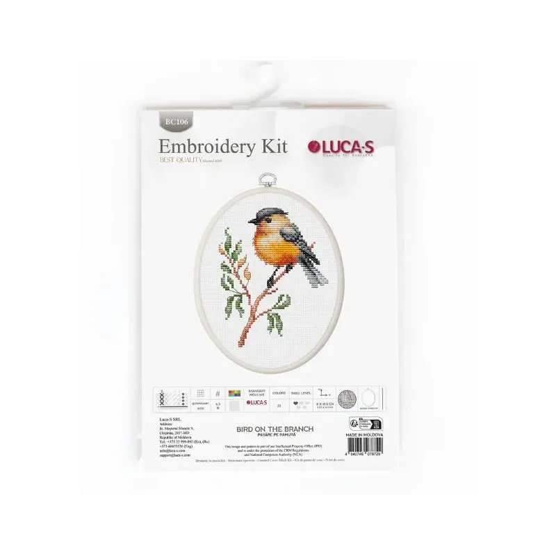 Kreuzstich-Set mit Stickrahmen inklusive "Vogel auf dem Ast" 8x10,5cm SBC106