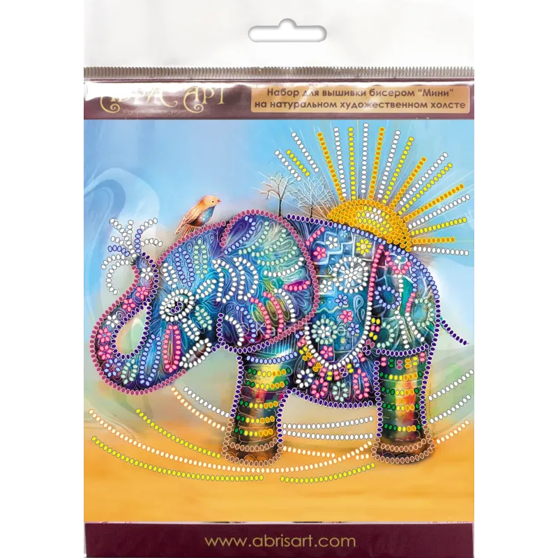 Mini Perlenstickerei Set Neon Elefant 15x15 cm AAM-149
