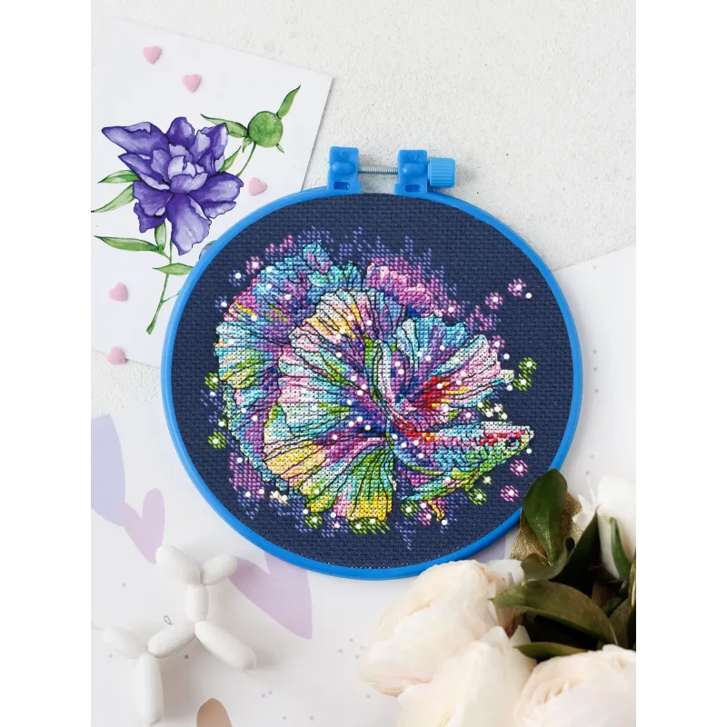 Kreuzstich-Sets mit integriertem Rahmen Neon-Glitter 15x15 cm AAHM-054