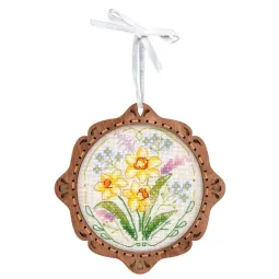 Point de croix sur base en bois "Miniature. Fleurs de printemps" SO-093