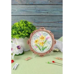 Вышивка крестиком на деревянной основе "Миниатюра. Весенние цветы" SO-093