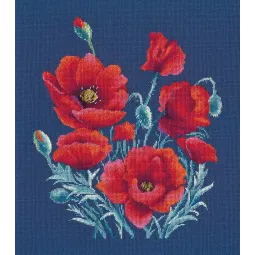 Kreuzstich-Set "Mohnblumen auf blau" S1598
