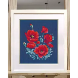 Kit de point de croix "Coquelicots sur bleu" S1598