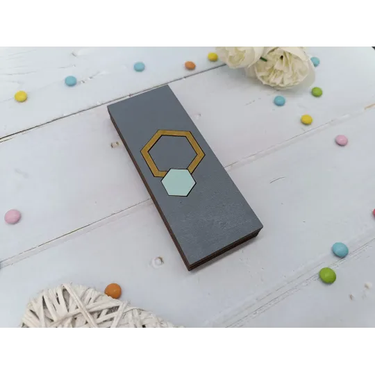 Деревянная коробка для бусин. Бирюзовый шестиугольник KF027/105