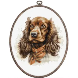 Kit de point de croix compté avec cercle inclus "The Cocker Spaniel" 16x16cm SBC223