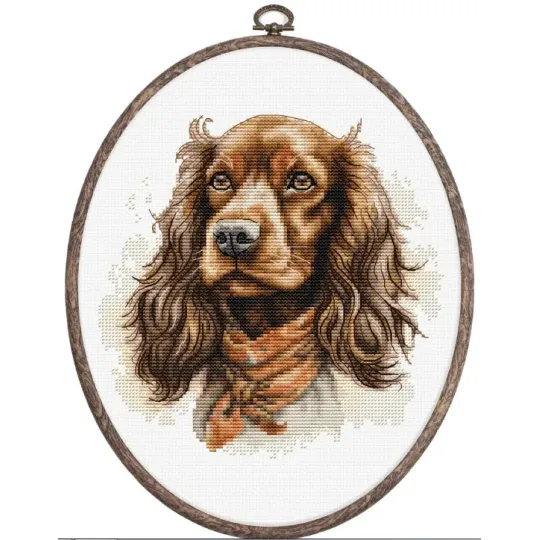 Kit de point de croix compté avec cercle inclus "The Cocker Spaniel" 16x16cm SBC223
