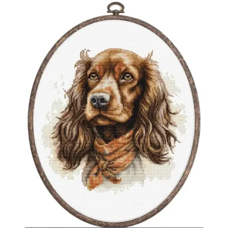 Kit de point de croix compté avec cercle inclus "The Cocker Spaniel" 16x16cm SBC223