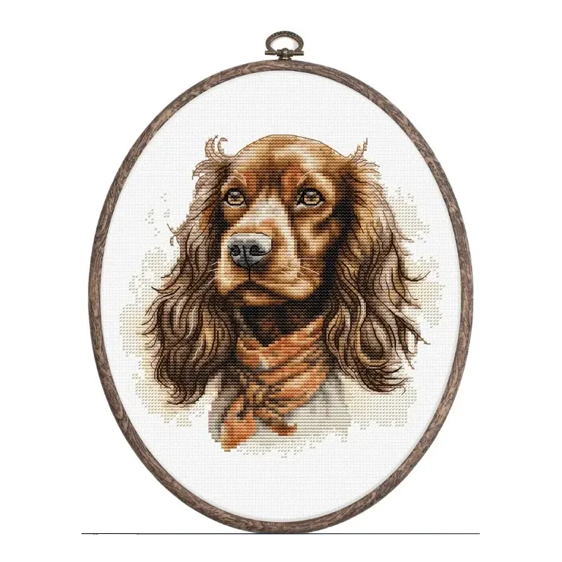 Kit de point de croix compté avec cercle inclus "The Cocker Spaniel" 16x16cm SBC223