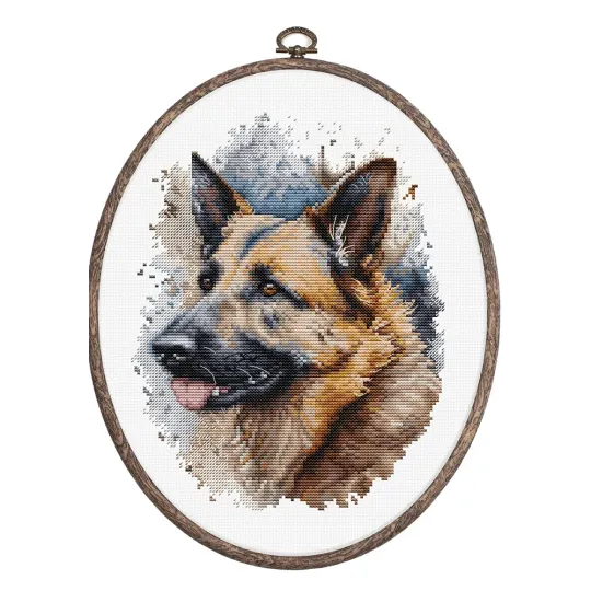 Counted Cross Stitch Kit with Hoop Included "The German Shepherd" 17x21cm SBC214