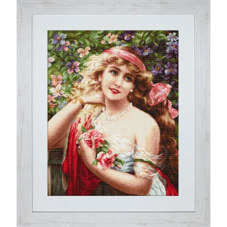 Petit Point Stickset "Junge Dame mit Rosen" SG549