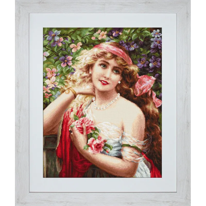 Petit Point Stickset "Junge Dame mit Rosen" SG549
