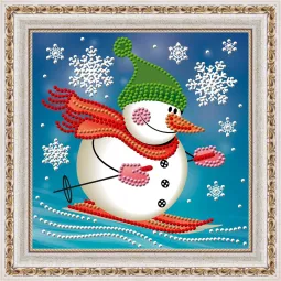 AUSVERKAUF (Nicht mehr erhältlich) Diamond Painting Set Skying Snowman 15х15 cm AZ-3011