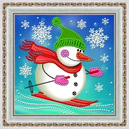 AUSVERKAUF (Nicht mehr erhältlich) Diamond Painting Set Skying Snowman 15х15 cm AZ-3011