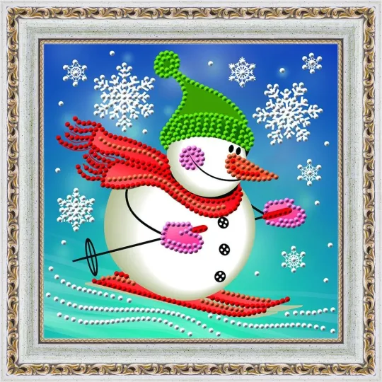 IŠPARDAVIMAS (Nebegaminamas) Deimantų tapybos rinkinys Skying Snowman 15х15 cm AZ-3011