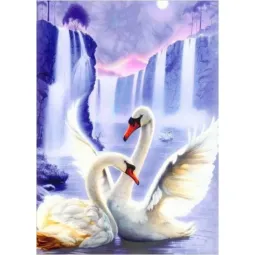 AKCIJA Deimantų paveikslų rinkinys Gulbių pora 50x67 cm AZ-197