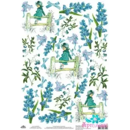 Rice card for decoupage old motives "Girl and bells" 21x29 cm AM400239D