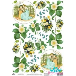 Ryžių kortelė dekupažui seni motyvai "Gėlės, vaikai pasivaikščiojime" 21x29 cm AM400235D