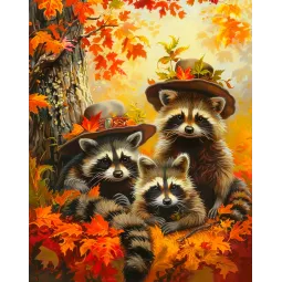 Diamantmalerei auf Keilrahmen "Waschbär-Trio" 40x50 cm DP426