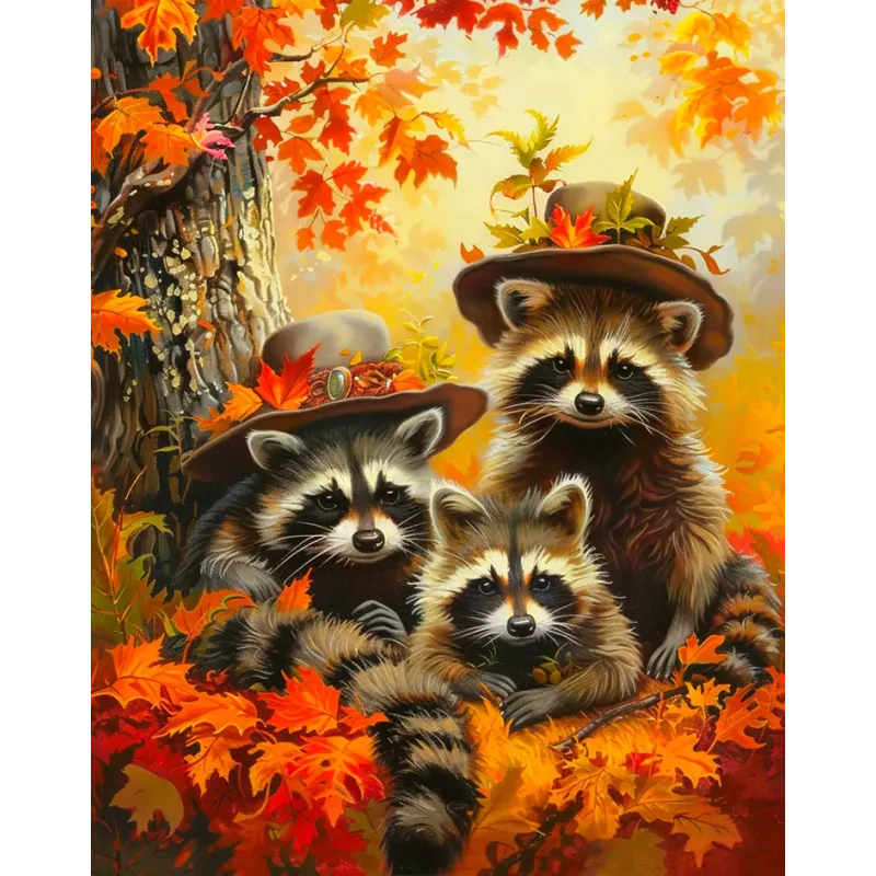 Diamantmalerei auf Keilrahmen "Waschbär-Trio" 40x50 cm DP426
