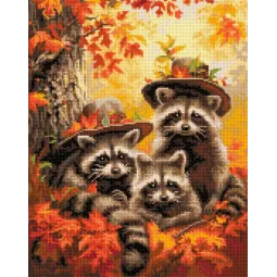 Diamantmalerei auf Keilrahmen "Waschbär-Trio" 40x50 cm DP426