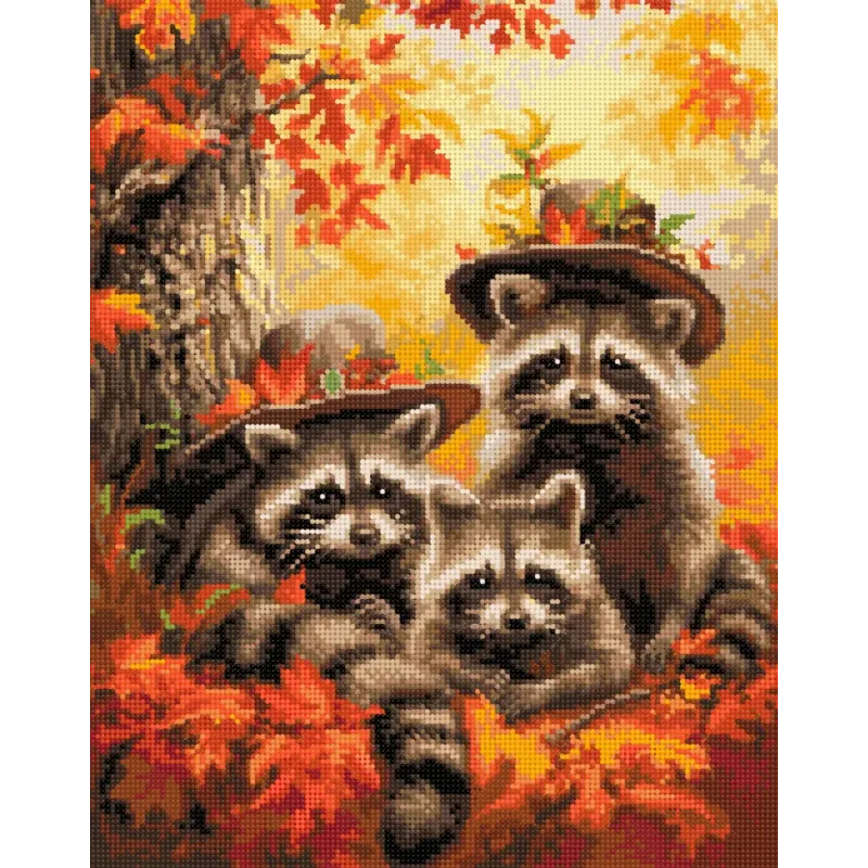 Diamantmalerei auf Keilrahmen "Waschbär-Trio" 40x50 cm DP426