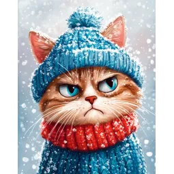 Peinture au diamant avec sous-cadre "Chat grincheux d'hiver" 40x50 cm DP425