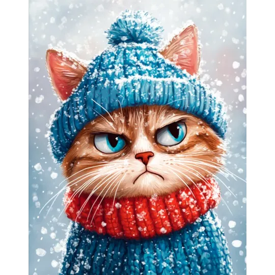 Diamantmalerei mit Keilrahmen "Mürrische Winterkatze" 40x50 cm DP425