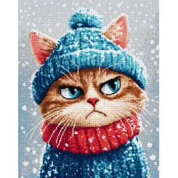 Diamantmalerei mit Keilrahmen "Mürrische Winterkatze" 40x50 cm DP425