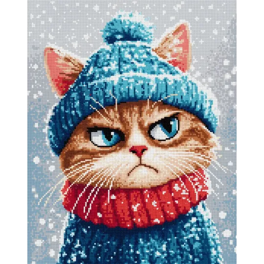Peinture au diamant avec sous-cadre "Chat grincheux d'hiver" 40x50 cm DP425
