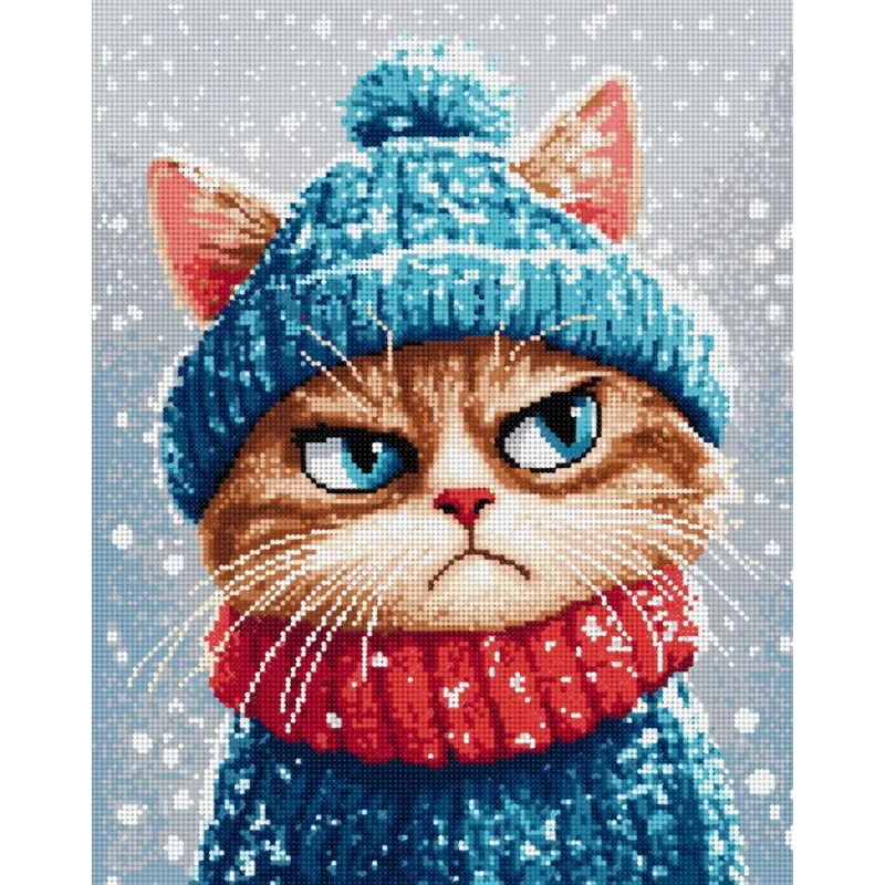 Алмазная мозаика на подрамнике "Grumpy Winter Cat" 40x50 см DP425